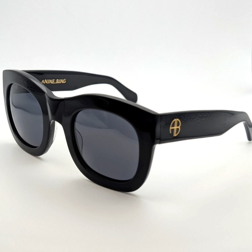Anine Bing Black Sunglasses AB60-004-08 with Black Leather Case